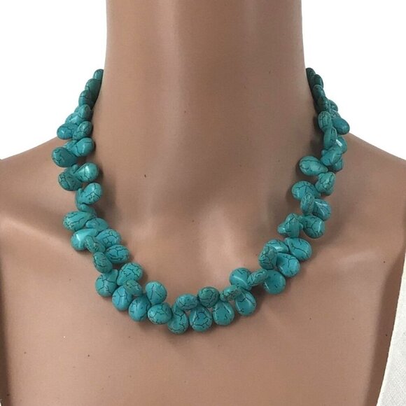 Howlite Necklace Blue Beaded Double Row Adjustable Length - Picture 1 of 2